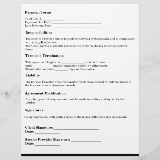 Aangepaste gazon zorg overeenkomst formulier Sjabl Flyer (Achterkant)