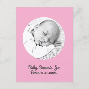 Aangepaste geboorteaankondiging voor babymeisje, r briefkaart