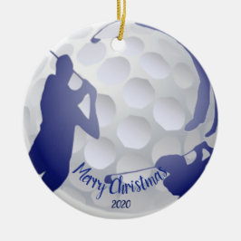 Aangepaste gedateerde Kerst Golfen Golfer Fun Keramisch Ornament