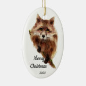 Aangepaste gedateerde kerst Schattige Red Fox Anim Keramisch Ornament (Rechts)