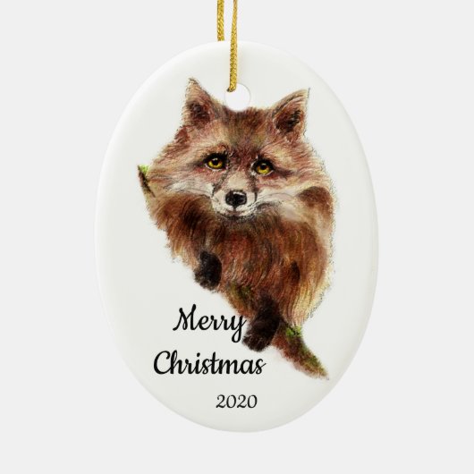 Aangepaste gedateerde kerst Schattige Red Fox Anim Keramisch Ornament (Achterkant)