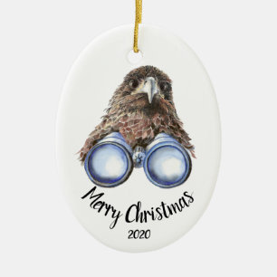 Aangepaste gedateerde kerst vogel-watcher Hawk Fun Keramisch Ornament