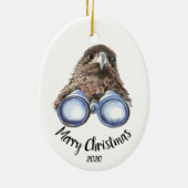 Aangepaste gedateerde kerst vogel-watcher Hawk Fun Keramisch Ornament (Achterkant)