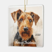 Aangepaste gedateerde kerst Waterverf Airedale Ter Keramisch Ornament (Links)