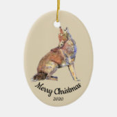Aangepaste gedateerde kerst Waterverf Howling Coyo Keramisch Ornament (Voorkant)