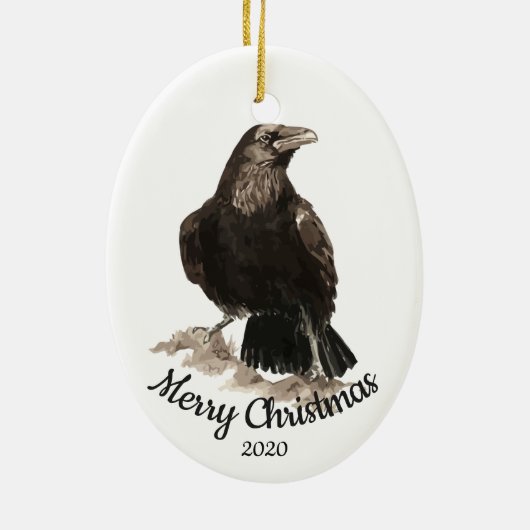 Aangepaste gedateerde kerst Waterverf Raven Bird Keramisch Ornament (Achterkant)
