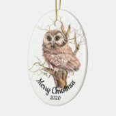 Aangepaste gedateerde kerst Waterverf Uil in Tree Keramisch Ornament (Links)