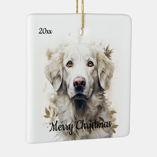 Aangepaste gedateerde Kerstmis Grote Pyreneeën Hon Keramisch Ornament (Rechts)