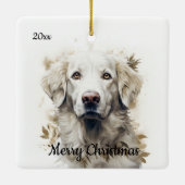 Aangepaste gedateerde Kerstmis Grote Pyreneeën Hon Keramisch Ornament (Achterkant)