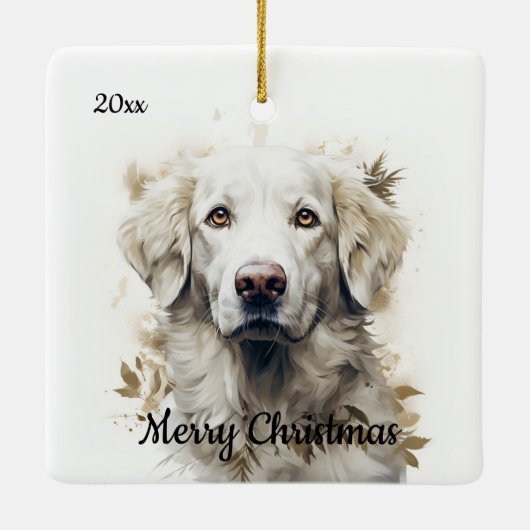 Aangepaste gedateerde Kerstmis Grote Pyreneeën Hon Keramisch Ornament (Achterkant)