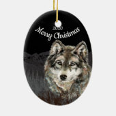 Aangepaste gedateerde Kerstmis Wolf Mountain Keramisch Ornament (Achterkant)