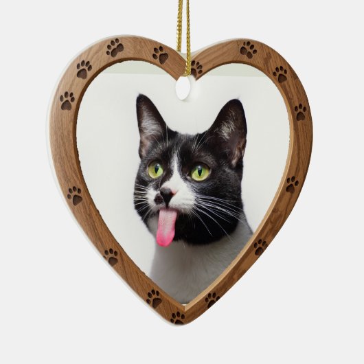 Aangepaste gedateerde naam Foto gepolijst houten h Keramisch Ornament (Rechts)