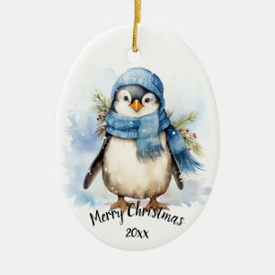 Aangepaste gedateerde Schattigee Winter Penguin Bi Keramisch Ornament