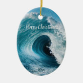 Aangepaste gedateerde Surfer Surfing Wave Curl Oce Keramisch Ornament (Voorkant)