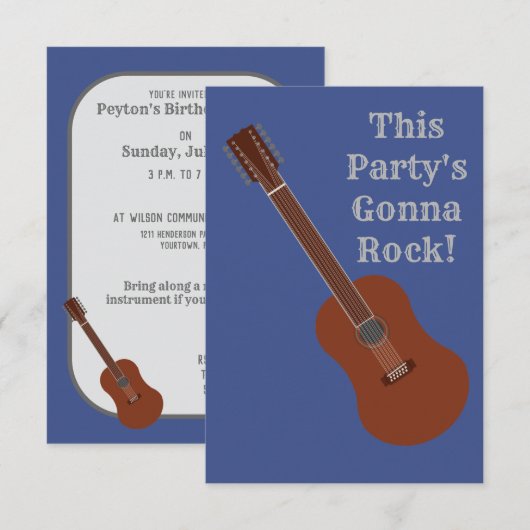 Aangepaste gedrukte 12-snarige gitaar Party Uitnod Kaart (Voorkant / Achterkant)