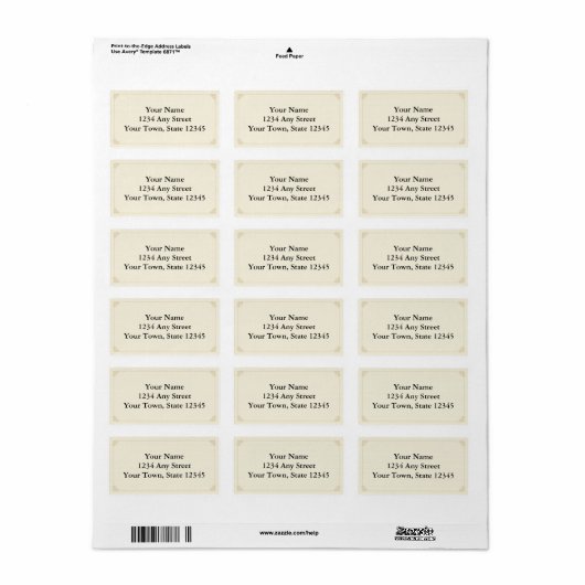 Aangepaste gedrukte Adresetiketten - Ecru & Beige Etiket (Full Sheet)