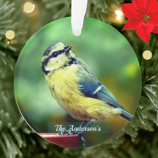 Aangepaste geel=borstvogel foto gepersonaliseerd ornament