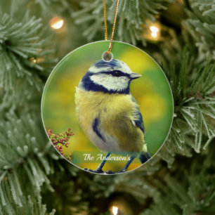 Aangepaste Geel-breasted Blue Chat Foto Keramisch Ornament