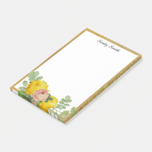 Aangepaste geel- en roze rozen post-it® notes (Schuin)