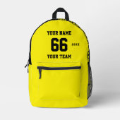 Aangepaste geel zwart Naam, Nummer, Team Sport Bedrukte Rugzak (Voorkant)
