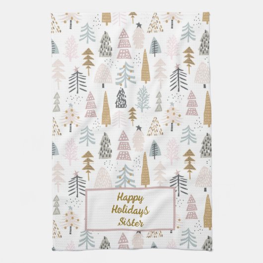 Aangepaste Geïllustreerde Winter Bomen Keuken Hand Theedoek (Verticaal)