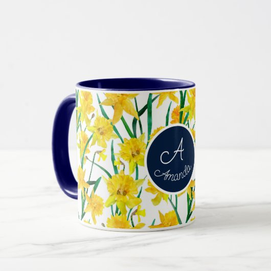 Aangepaste gele Daffodil Pattern Mok (Voorkant links)