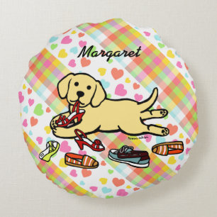 Aangepaste gele labrador Puppy Cartoon Rond Kussen