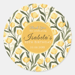 Aangepaste gele tulp verjaardagsfeest met thema ronde sticker