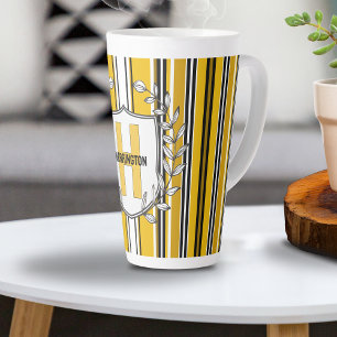 Aangepaste gele witte zwarte strepen latte mok