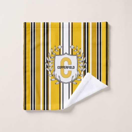 Aangepaste gele zwarte strepen monogram bad handdoek (Wasdoekje)