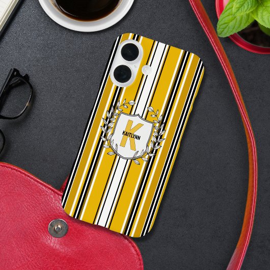Aangepaste gele zwarte strepen monogram Case-Mate iPhone case