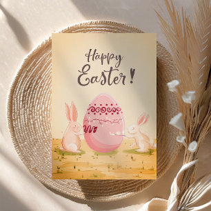 Aangepaste Gelukkig Pasen Bunnies Schilderen Roze  Feestdagenkaart