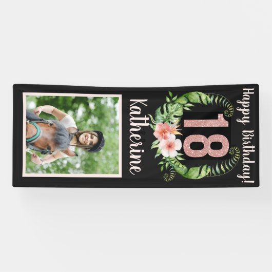 Aangepaste Gelukkige 18e Verjaardag Roze Glitter F Spandoek (Horizontaal)