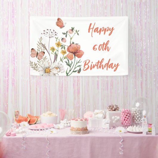 Aangepaste Gelukkige 60e Verjaardag Wildbloemen Spandoek (Feest)