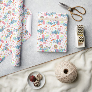 Aangepaste gelukwens met verjaardag op ijslolly's cadeaupapier