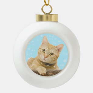 Aangepaste gember tabby kat foto keramische bal ornament