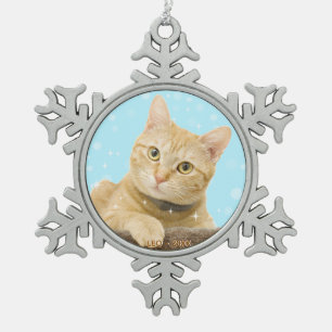 Aangepaste gember tabby kat foto tin sneeuwvlok ornament