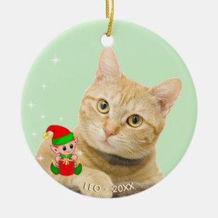 Aangepaste gember tablet katfoto met Cute Elf Keramisch Ornament