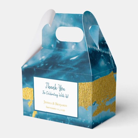 Aangepaste geode Agate Gemstone Blue en Gold Bedankdoosjes (Achterkant)