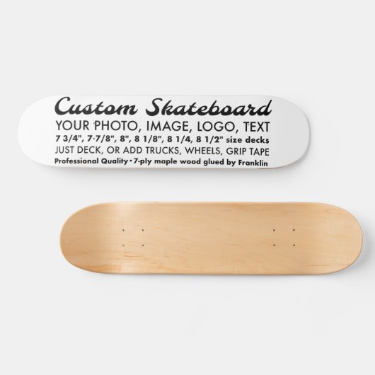 Aangepaste gepersonaliseerde 7,75" Skateboard Deck (Horizontaal)