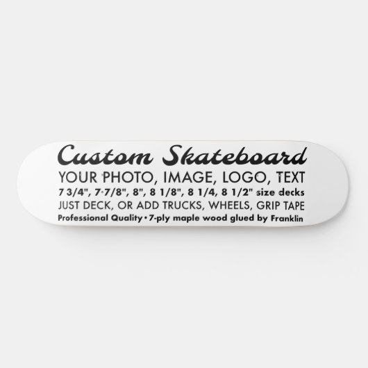Aangepaste gepersonaliseerde 8,25" Skateboard Deck (Horizontaal)
