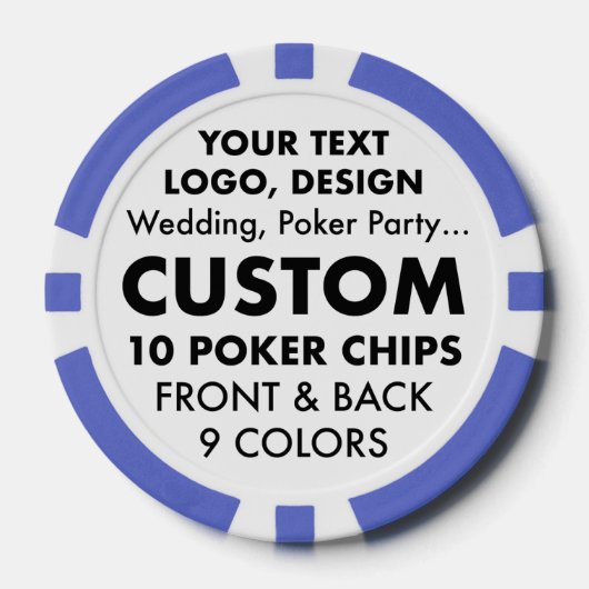 Aangepaste gepersonaliseerde BLUE Poker Chips (9 k (Voorkant)
