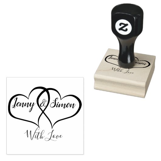 Aangepaste gepersonaliseerde dubbele hart bruiloft 	rubberstempel (Gestempeld)