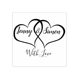 Aangepaste gepersonaliseerde dubbele hart bruiloft 	rubberstempel