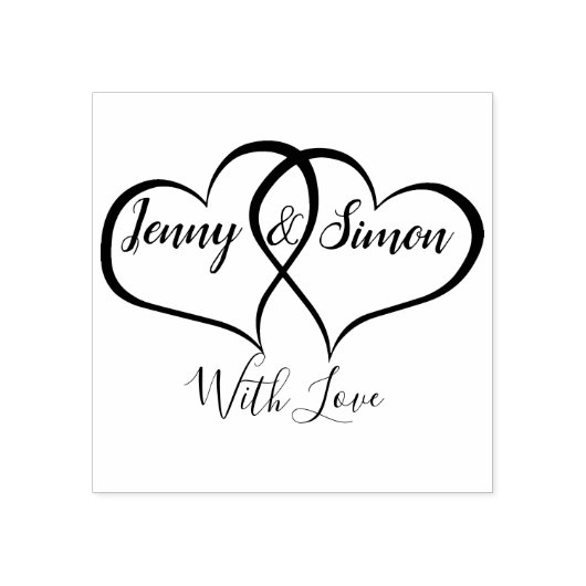 Aangepaste gepersonaliseerde dubbele hart bruiloft rubberstempel (Afrduk)