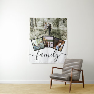 Aangepaste Gepersonaliseerde Familie 4 Fotocollage Wandkleed