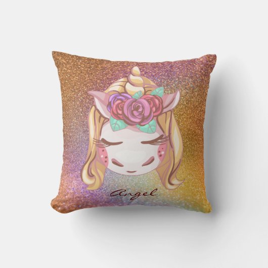 Aangepaste Gepersonaliseerde Faux Glitter Rainbow  Kussen (Voorkant)