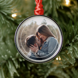 Aangepaste gepersonaliseerde foto-eenvoudige liefd metalen ornament