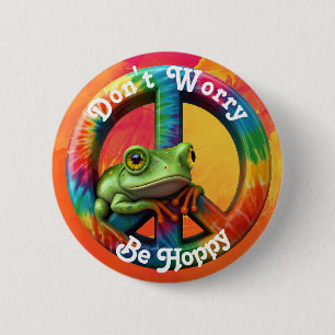 Aangepaste Gepersonaliseerde Hippie Kikker Vrede K Ronde Button 5,7 Cm