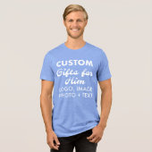 Aangepaste gepersonaliseerde Mannen Blauw Tri-Blen Tri-Blend Shirt (Voorkant volledig)